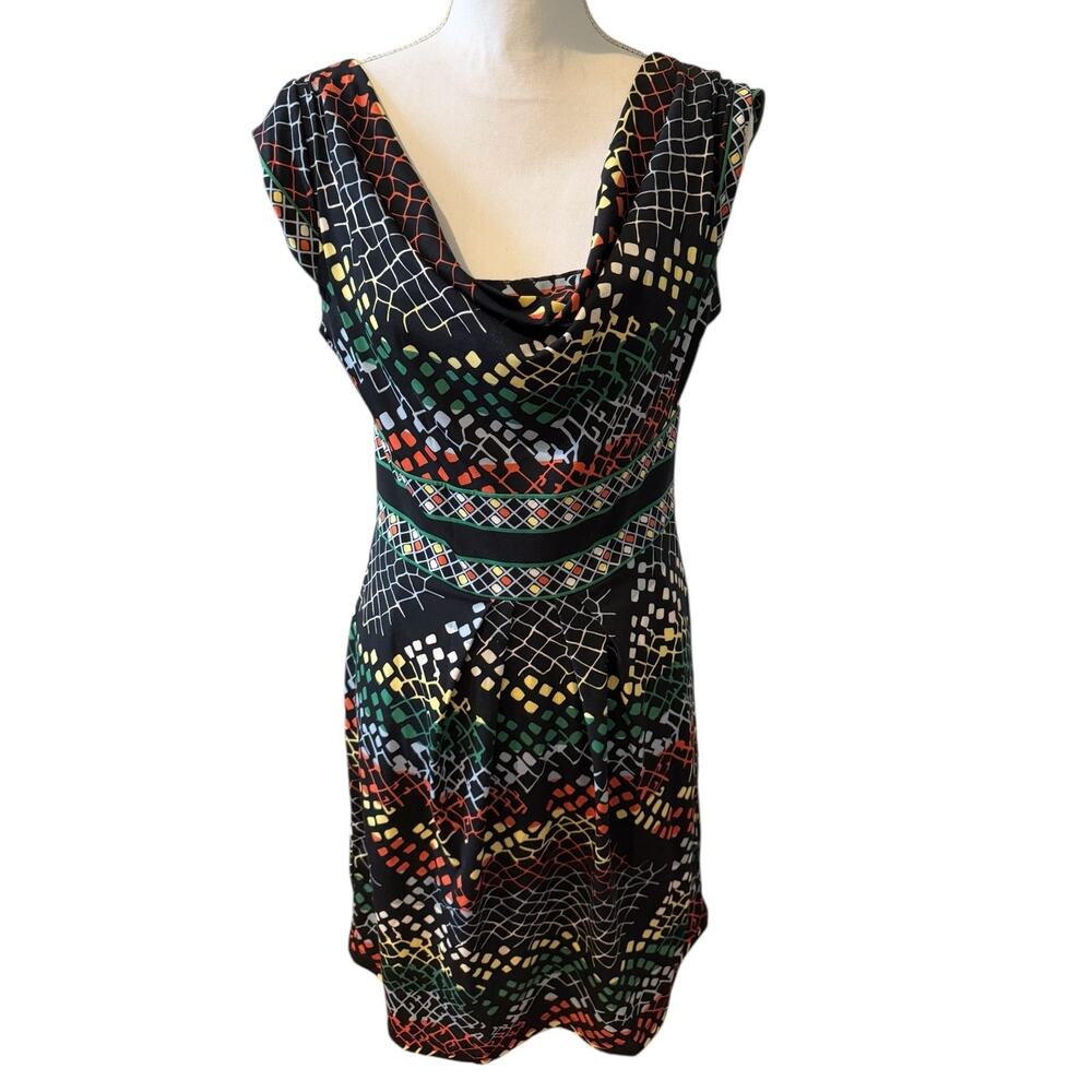 BCBGMAXAZRIA Cowl Neck Summer Dress Colorful Whimsical Print M